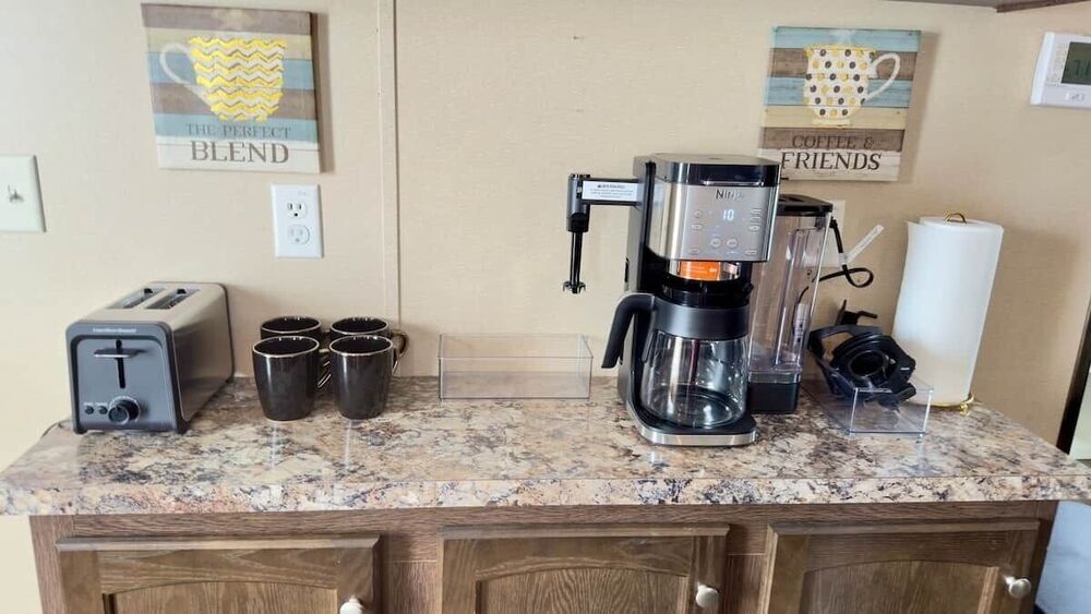 Coffee and breakfast bar with coffee maker and toaster